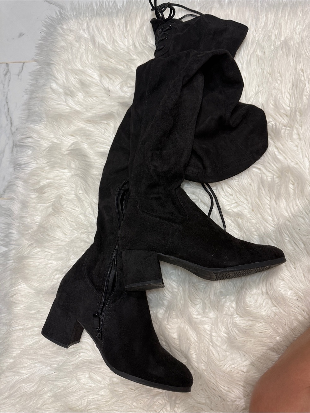 Black Over-the-Knee Block Heel Boots - Women's